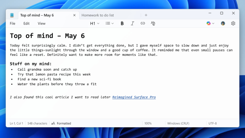 ¡Personaliza tus apuntes! Microsoft añade cursiva, negritas y más estilos al Bloc de Notas de Windows 11
