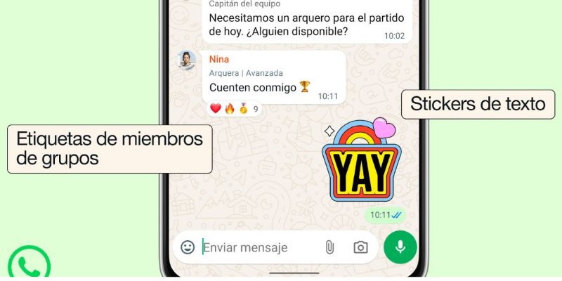 WhatsApp renueva sus chats en grupo con etiquetas de miembro, stickers de texto y recordatorios personalizados