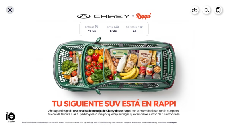 ¿Quieres manejar un Chirey? Ahora puedes pedir una prueba de manejo desde Rappi